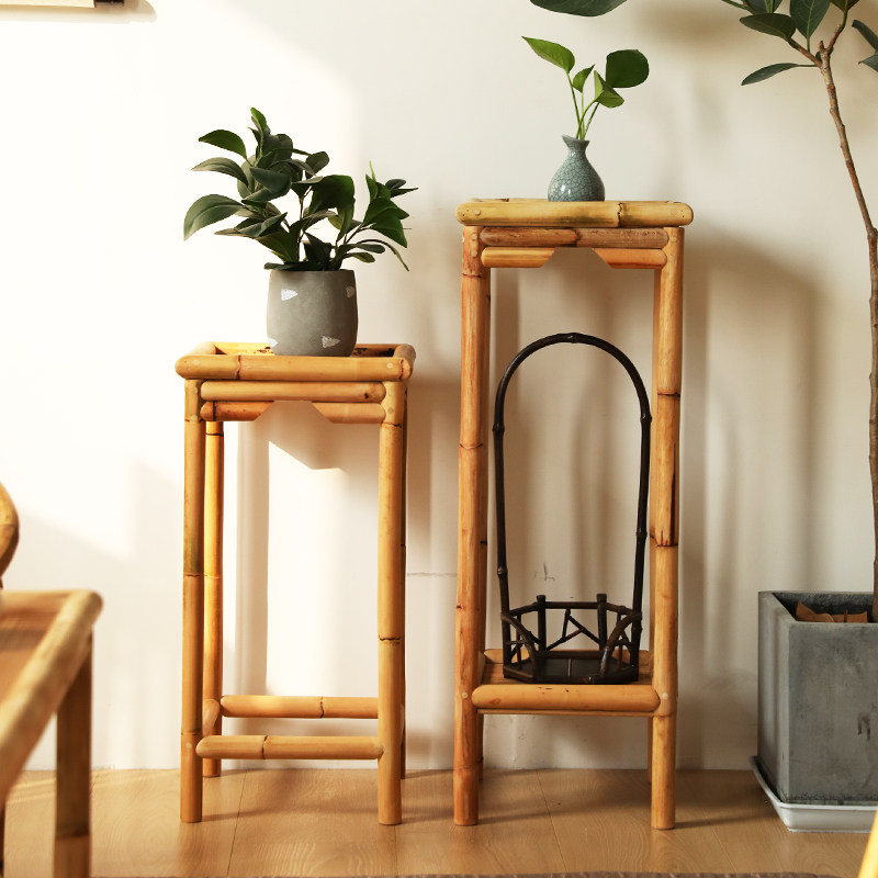 日式花架多层竹藤花凳高低落地单个盆栽架子绿萝盆景花几中式禅意