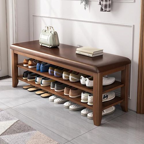 入户全实木鞋架换鞋凳家用现代简约进门可坐软包垫收纳省空间鞋柜