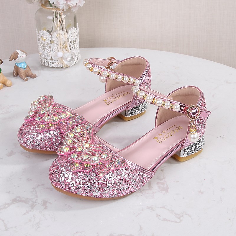女童水晶鞋宝宝高跟凉鞋包头夏季软底小女孩走秀演出鞋儿童公主鞋