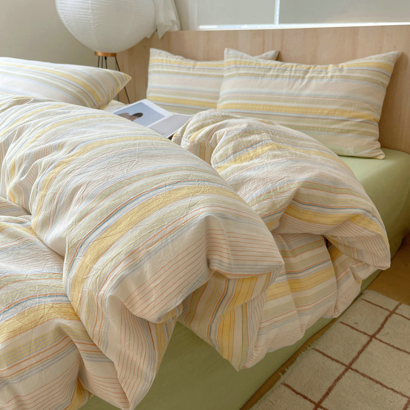 2024年新款全棉色织水洗棉四件套纯棉床单被罩学生宿舍床上三件套