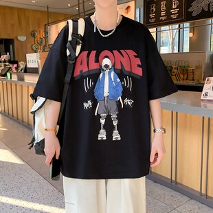 初中生短袖T恤2025新款纯棉宽松青少年高中生男生上衣青少年男装t