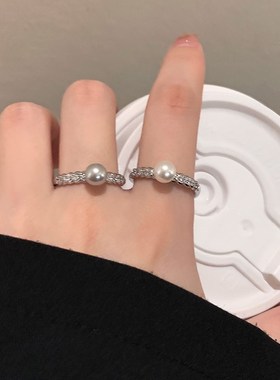 食指珍珠戒指女款洋气小众设计适合手指粗胖手的大号大码胖mm开口