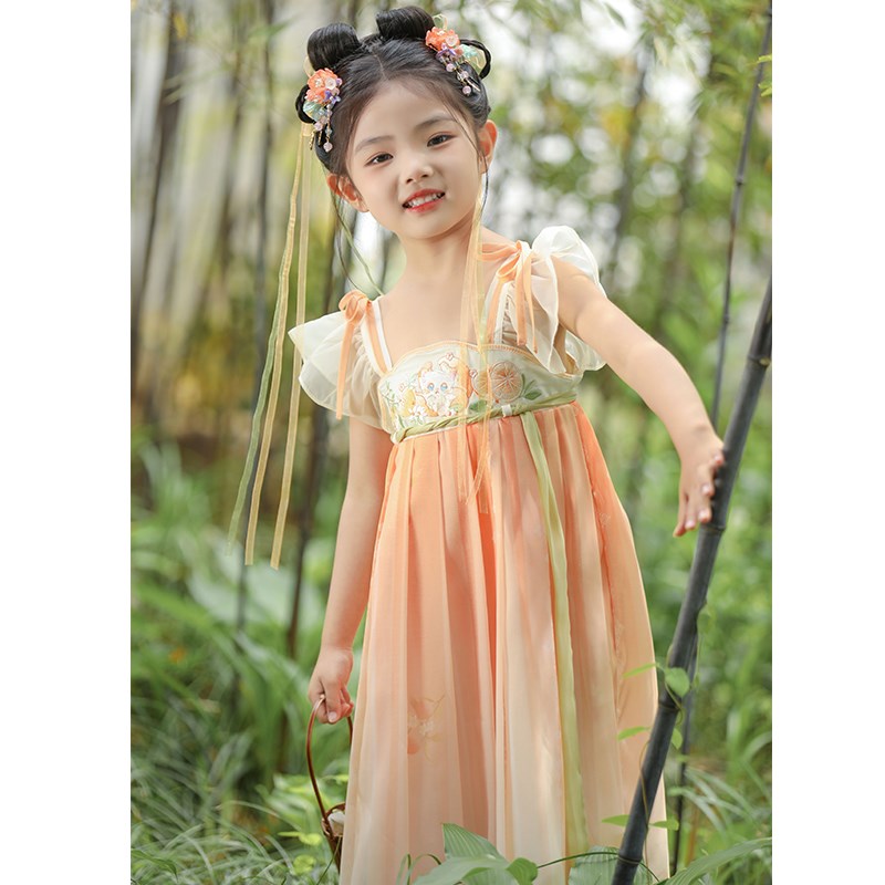 汉服女童2024新款夏季短袖裙子儿童古装超仙小女孩中国风改良襦裙