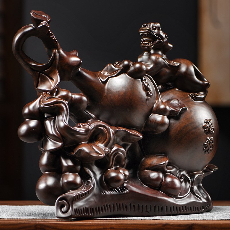 黑檀木雕貔貅摆件实木质雕刻根雕神兽家居客厅装饰礼品红木工艺品