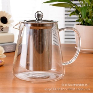 透明玻璃直身钢漏茶壶 不锈钢过滤内胆花茶壶钢漏壶厂家