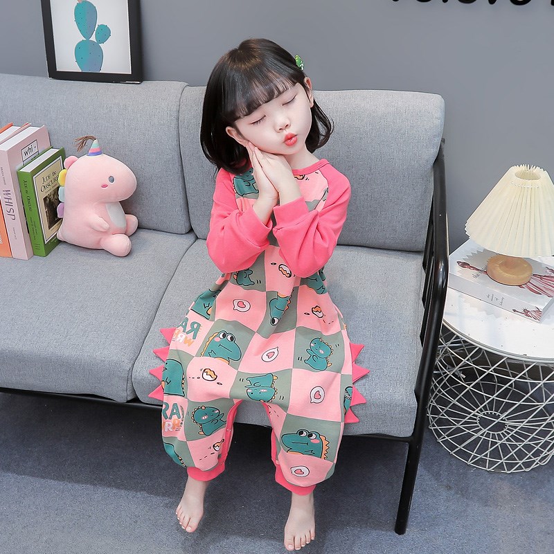 女童连体睡衣春秋款2024新款纯棉女孩宝宝婴儿睡袋儿童秋冬家居服