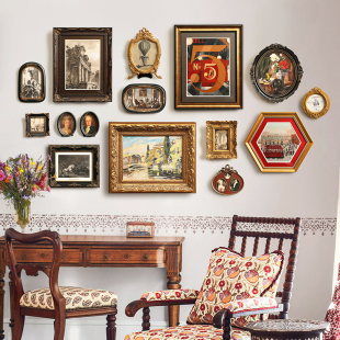 美式复古客厅装饰画人物建筑风景组合墙上挂画卧室书房间欧式壁画