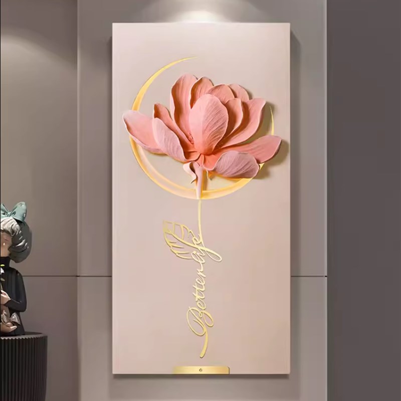 玄关装饰画轻奢高l级感走廊过道挂画立体现代简约风带灯画2024新