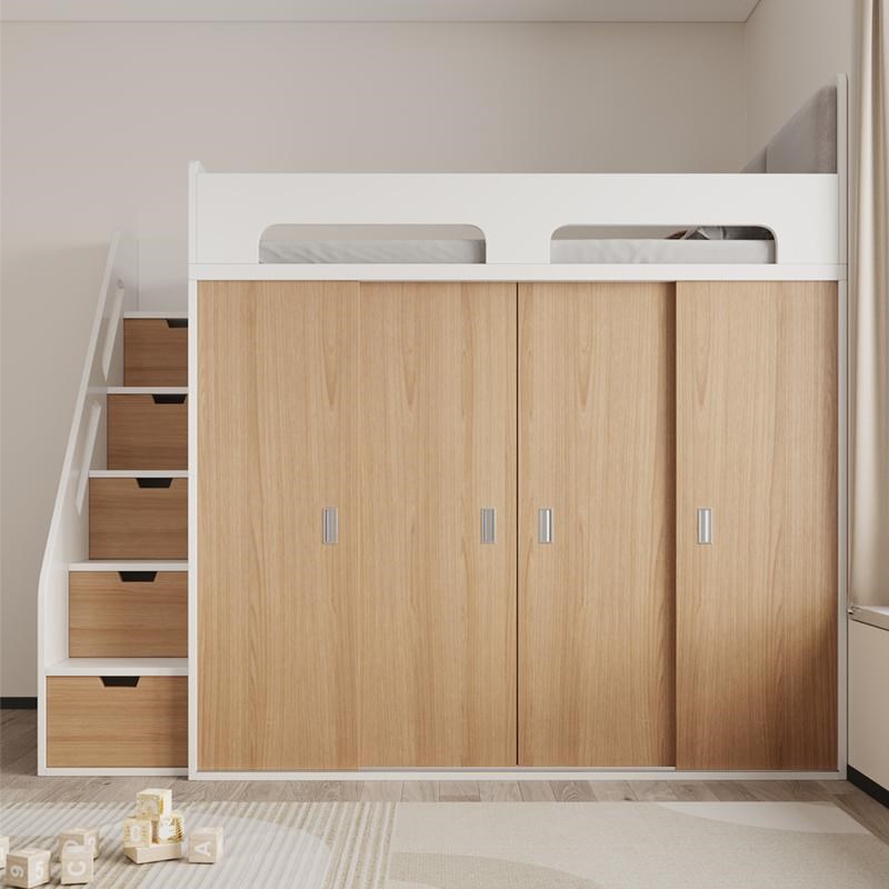 实木上床下柜多功能组合床衣帽间衣柜床一体小户型儿童半高床定制