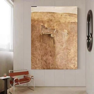 纯手绘油画原木风沙发背景墙装饰画侘寂风抽象民宿玄关厚肌理挂画