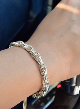 999银手链男粗实心十二生肖吊坠情侣手链纯银手链女简约韩版学生