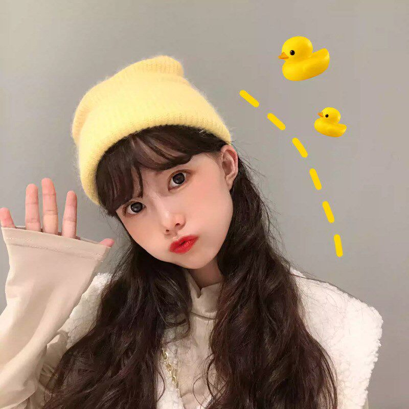 秋冬帽子季韩国大帽檐长兔毛针织帽女保暖毛线帽时尚百搭帽子加厚