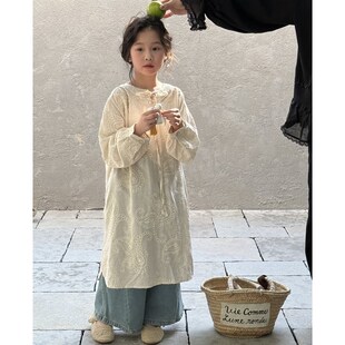 森系女童连衣裙春长袖小女孩长裙2025新款休闲叠穿文艺宝宝裙子潮