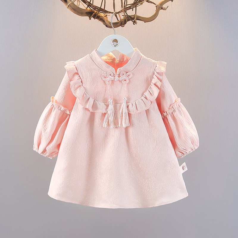 女童连衣裙春秋季复古洋气公主裙女宝宝旗袍裙中国风婴儿周岁裙子