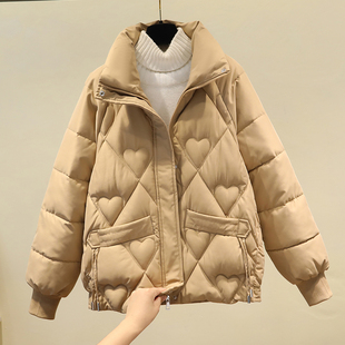 奶茶色新款短款羽绒棉服女2023年冬季立领韩版宽松小个子棉衣外套
