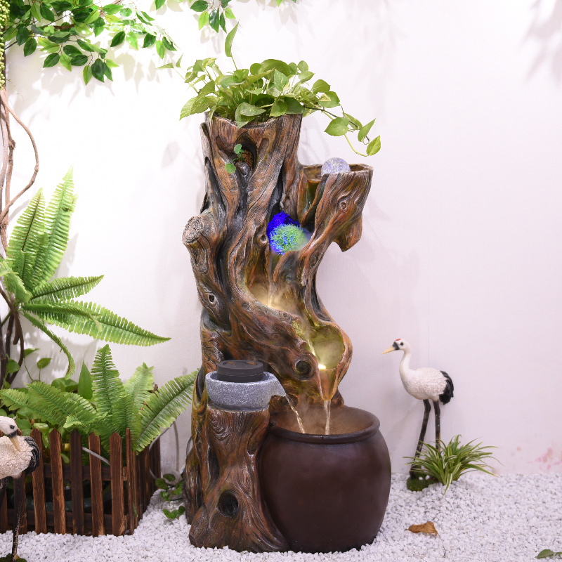 楼梯拐角仿根雕流水摆件