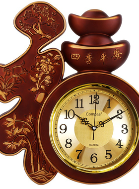 康巴丝福字挂钟中式中国风静音福时钟客厅卧室古典壁挂装饰时钟表