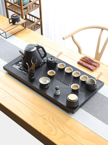 天然整块乌金石茶盘全自动一体茶具套装家用功夫单壶简约大小茶台