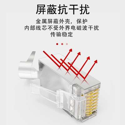 8PC金八类七类通RJ45网线钳水晶头8孔万兆孔穿镀纯铜式网线接头