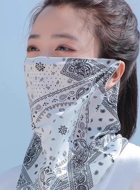 挂耳面纱防晒面罩女全脸遮阳开车护颈骑行面巾机车男脖子防晒脸罩