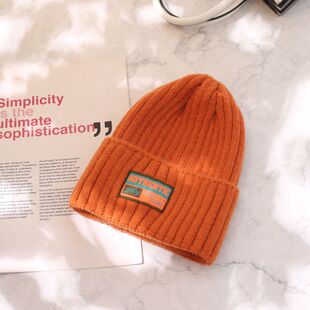 橙色圆脸帽子女冬季针织帽毛线帽韩版日系百搭潮橘色韩国秋冬保暖