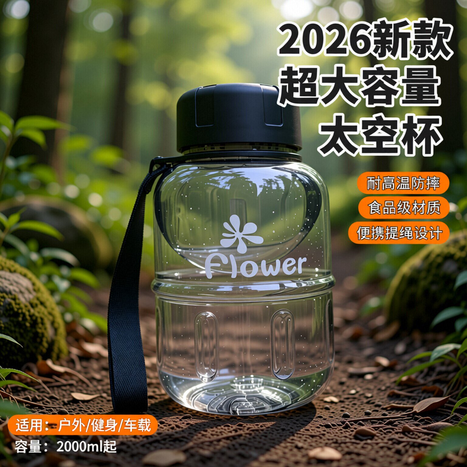 超大容量2026新款高颜值太空水杯子便携户外运动耐高温防摔食品