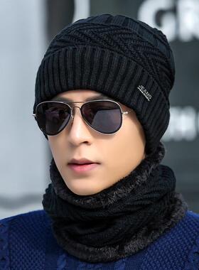 帽子男冬天潮针织帽加绒保暖围脖护耳毛线帽户外骑车防风寒鸭舌帽