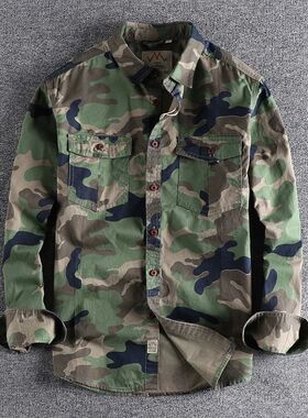 Camouflage long sleeved work shirt for men迷彩长袖工装衬衫男