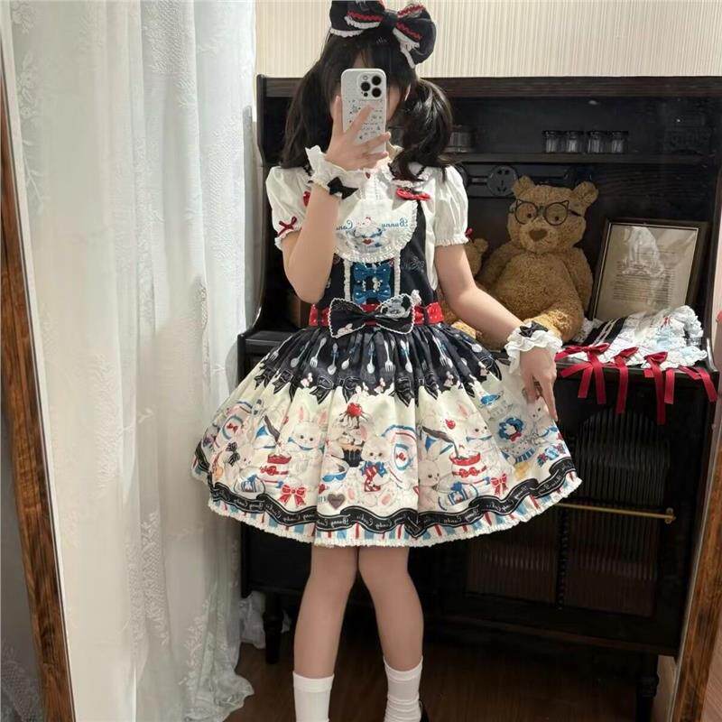 谜兔茶会原创设计lolita裙印花爱丽丝现货可爱背带裙洛丽塔日常