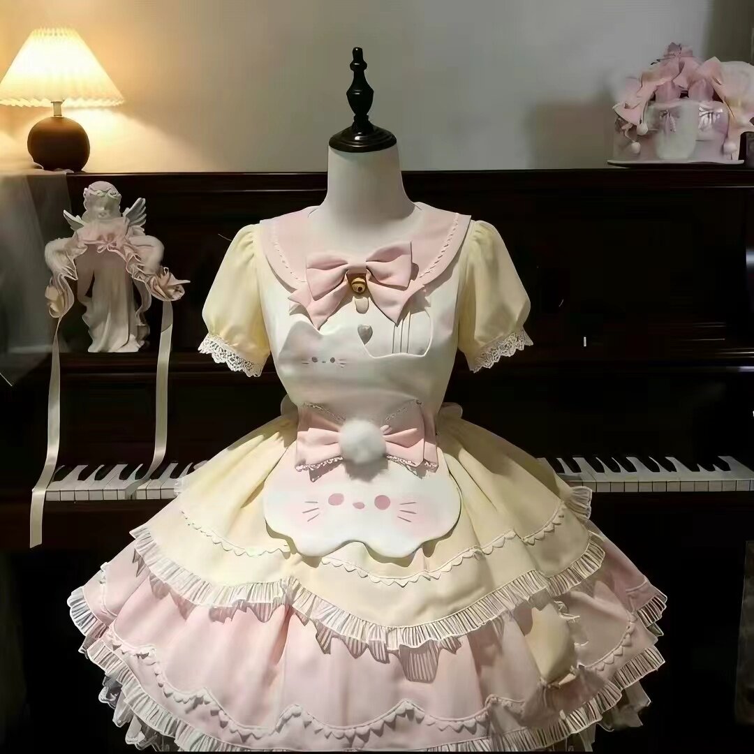 【甜茶少女】lolita甜茶喵可爱小猫洛丽塔op连衣裙女甜美清新日常