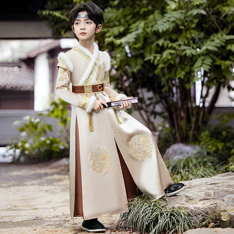 男童汉服冬季加绒加厚2025新款儿童古装中国风唐装男孩拜年服