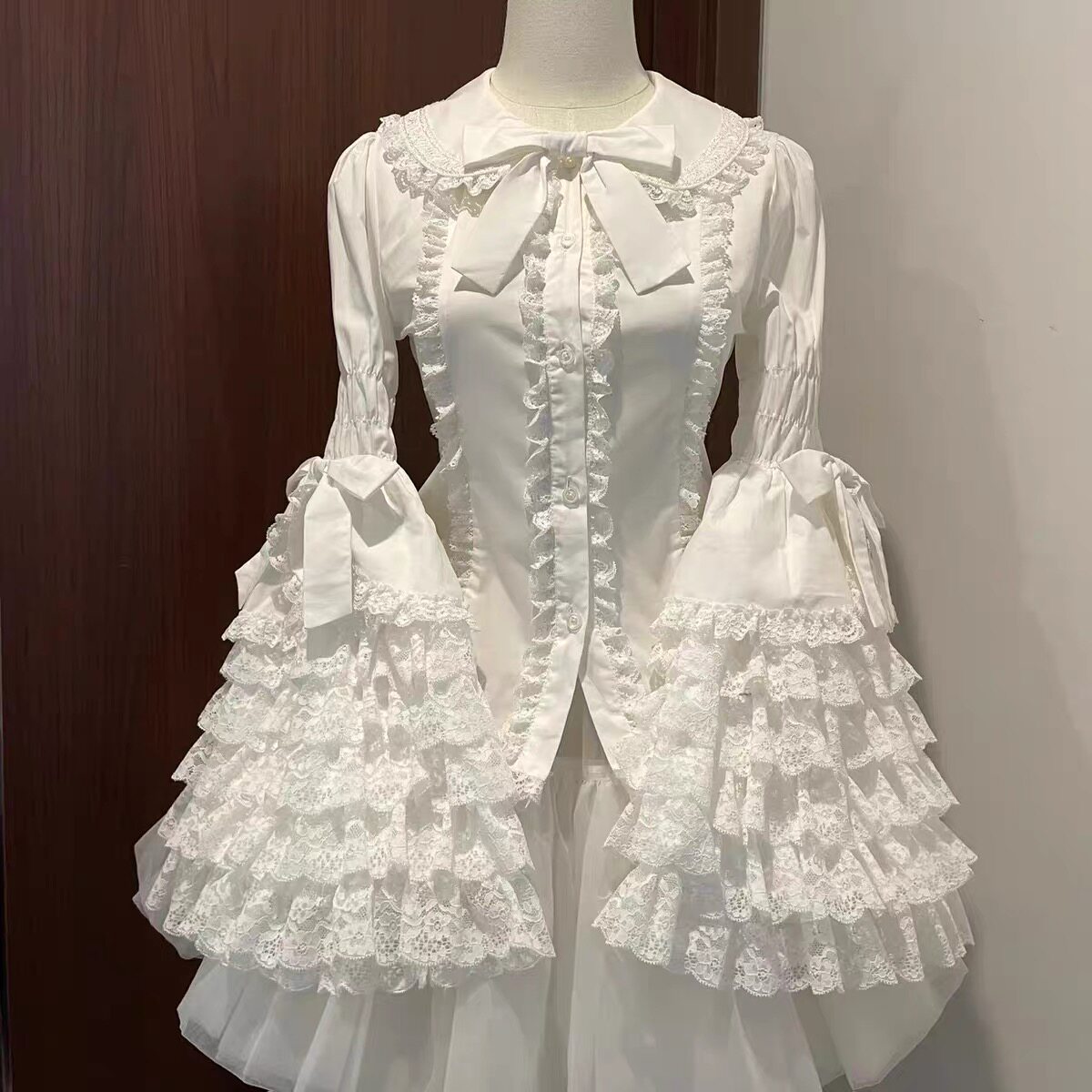 【梦孚子】可露丽原创Lolita姬袖内搭doll修身黑白色蕾丝长袖衬衫