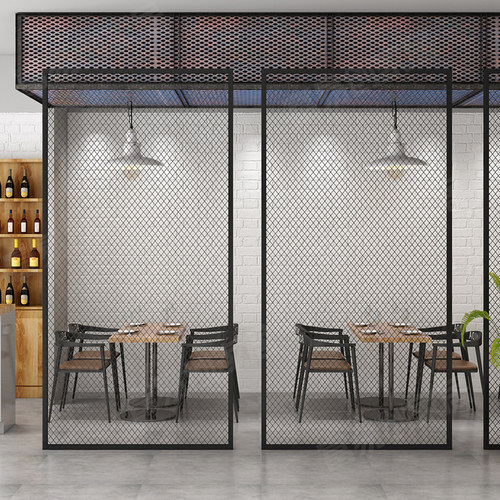 工业风铁艺网格片菱形隔断围栏