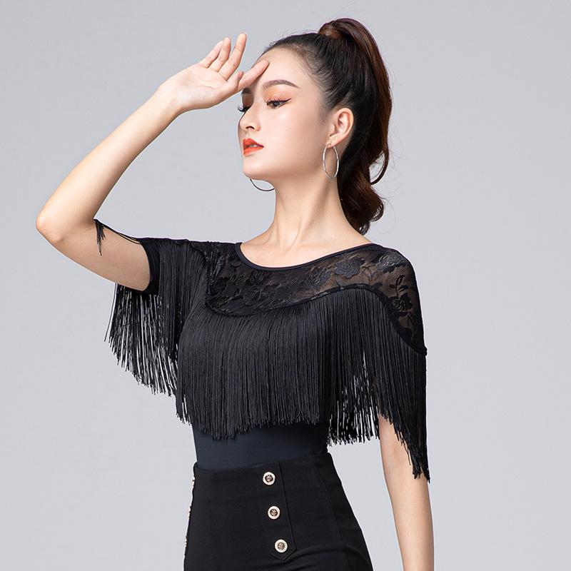 速发拉丁舞上衣流苏舞蹈女服服装新款摩登广场练功跳舞连身短袖国