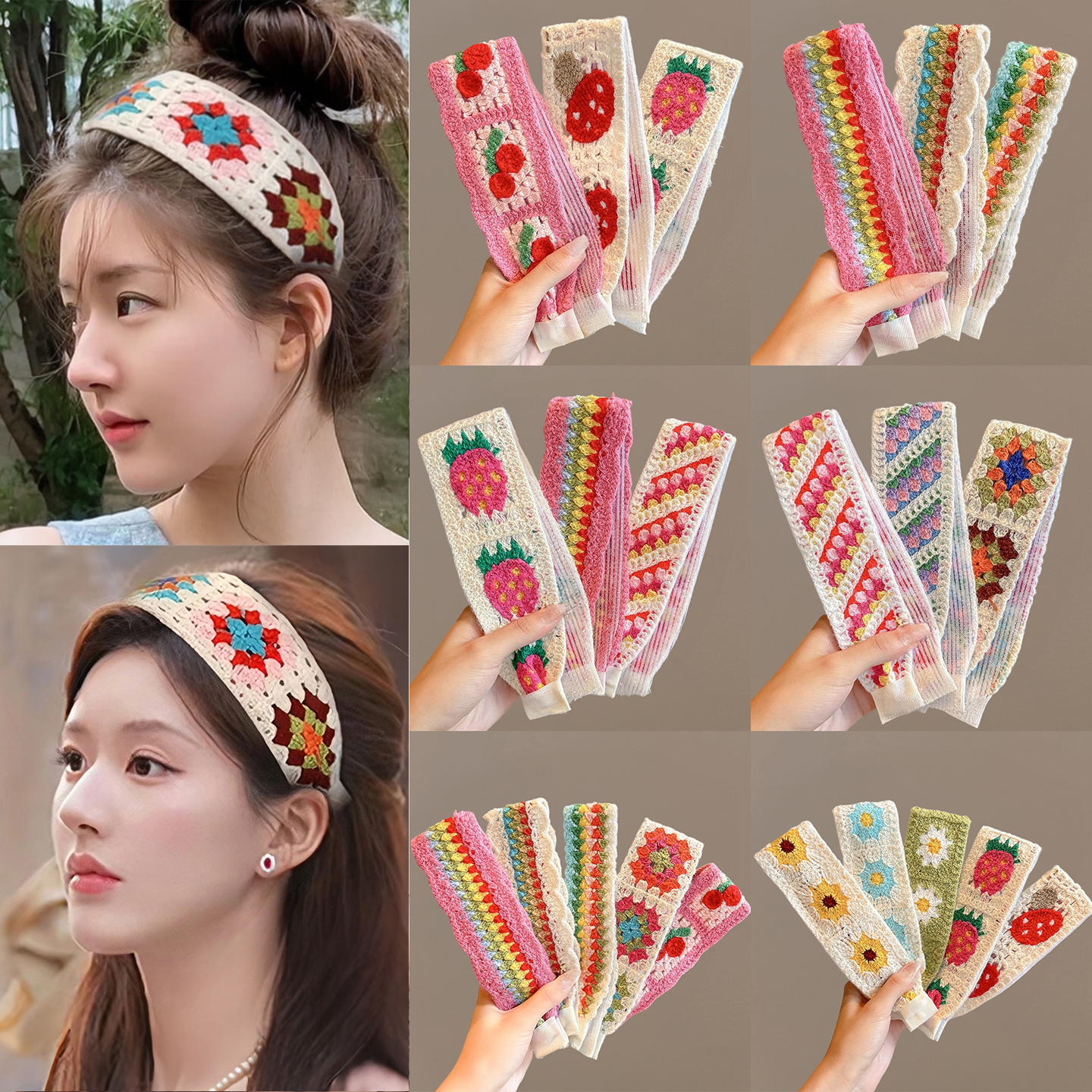 明星同款法式碎花魔术贴发带