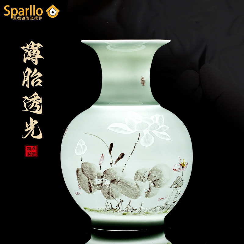 景德镇陶瓷花瓶薄胎手绘粉彩瓷瓶客厅插花小号中式瓷器摆件装饰品