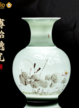 景德镇陶瓷花瓶薄胎手绘粉彩瓷瓶客厅插花小号中式瓷器摆件装饰品