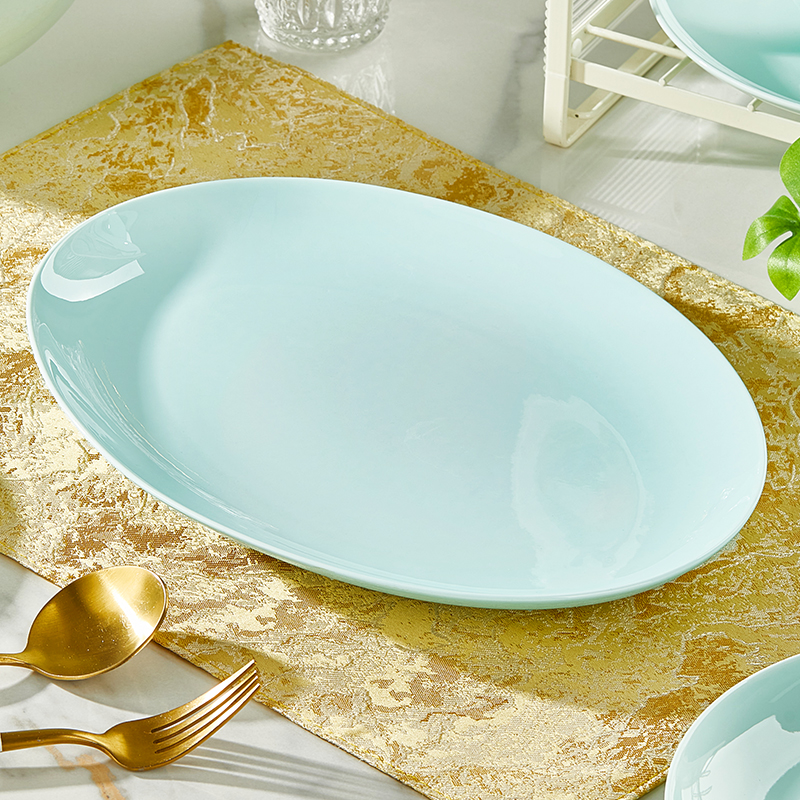 鱼盘骨瓷青瓷椭圆鱼盘