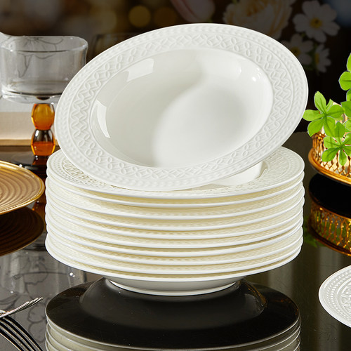 纬廷盘子骨瓷纯白釉下彩家用菜盘