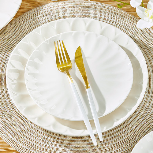 纬廷纯白陶瓷浅盘甜品盘沙拉盘