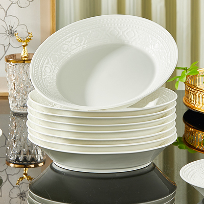 纬廷盘子骨瓷纯白釉下彩家用菜盘