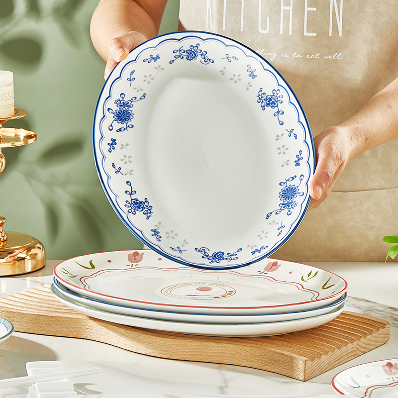 纬廷釉下彩健康加厚陶瓷装鱼盘子