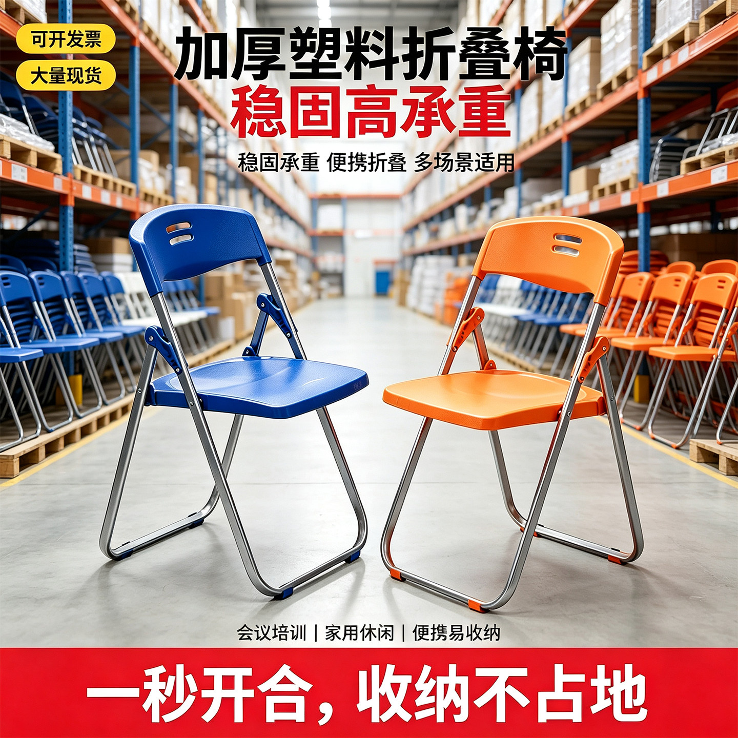 折叠塑料靠背椅办公会议可开票