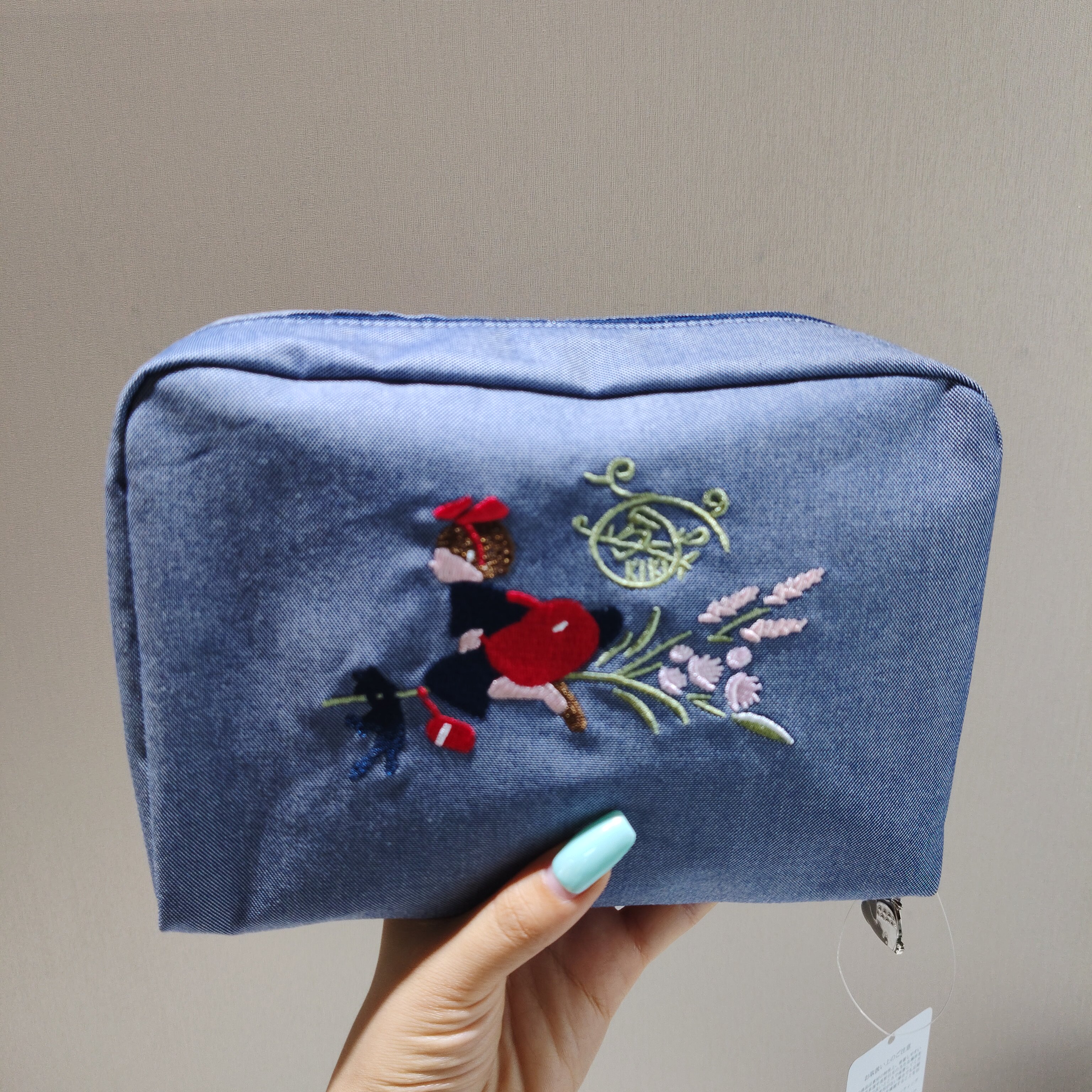 日韩卡通猫化妆包大容量手挽包手机包洗漱袋刺绣彩妆内胆包女