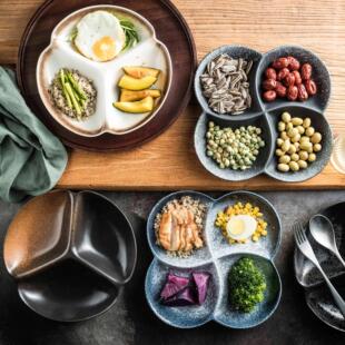 零食盘分餐盘陶瓷分格盘子西餐具一人食减脂三格四格餐盘蔬盘子子