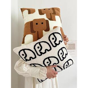 卡通大象绣花枕头套斯堪的纳维亚风格客厅沙发靠垫汽车腰保护枕边