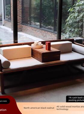 南家罗汉床新中国风榆禅黑胡桃实木古色古香榫卯沙发美容床