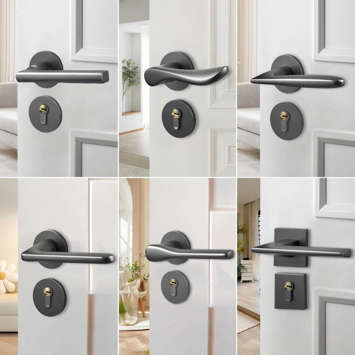 灰色卧室门锁室内房间门把手家用静音铝合金分体锁实木门新品推荐