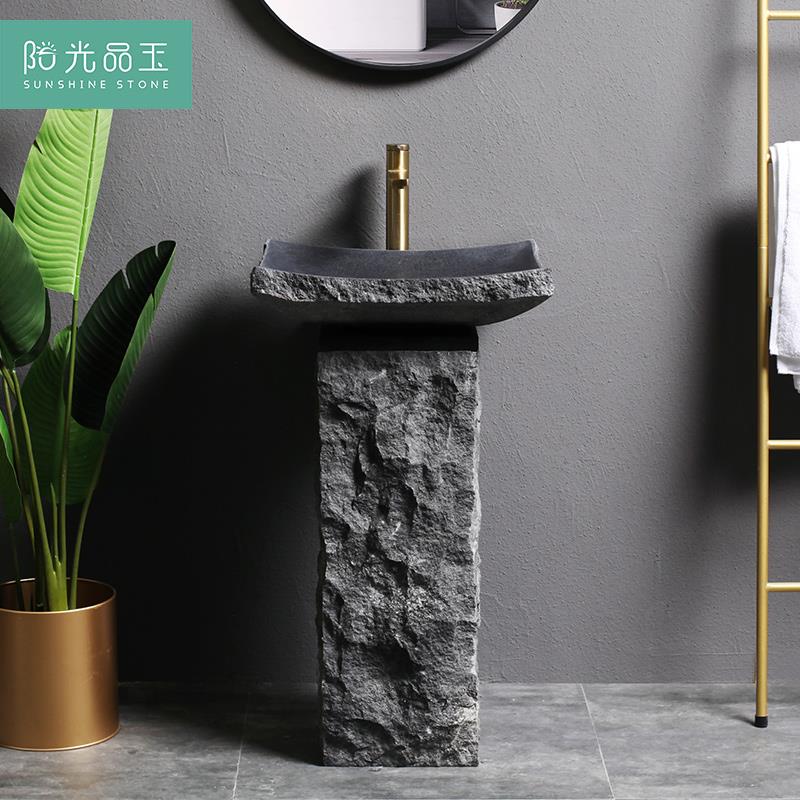 阳光品玉 户外石头立柱盆落地式洗手盆天然原石复古庭院石材庭院