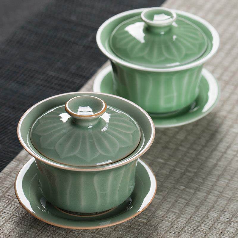 龙泉青瓷三才盖碗茶杯大号家用中式复古泡茶功夫茶具陶瓷单个茶碗,餐饮具,盖碗,淘宝优惠券,粉丝福利购,淘宝优惠卷